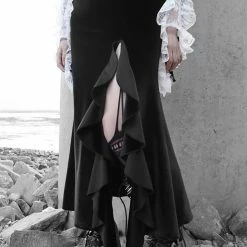 EverythingCuteClub Dark Gothic Mid Century Vampire Night Dress Lace And Black Velvet Mermaid Dress