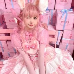 EverythingCuteClub, Creamycuteipie Dress + Rompers Sweet Rabbit Peach Bunny Lolita Dress
