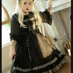 EverythingCuteClub Plus Size Goth Lolita Metal Heart Dress
