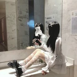 EverythingCuteClub Lingerie + Panties + Sleepwear + Socks White Ribbon Cross Socks