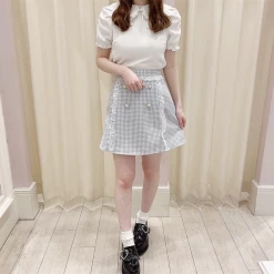 EverythingCuteClub Check Skirt Girly Lace Bottom