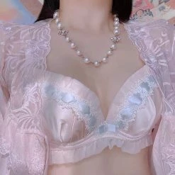 EverythingCuteClub Lingerie + Panties + Sleepwear + Socks Honey Ribbon Bra Underwear One Set