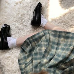 EverythingCuteClub Pine Forest Green Skirt Plaid Pleated Jk Skirt