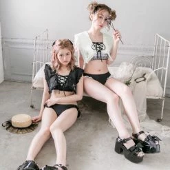 EverythingCuteClub Top Cross Sailor Collar Swimsuit Set