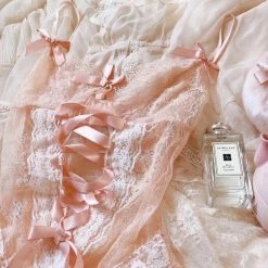 EverythingCuteClub The Dream Of White Peach Lace Lingerie Babydoll Lingerie + Panties + Sleepwear + Socks