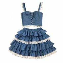 EverythingCuteClub Girly Denim Jeans Daily Outfit / Lolita Dress 2 Styles Available Dress + Rompers