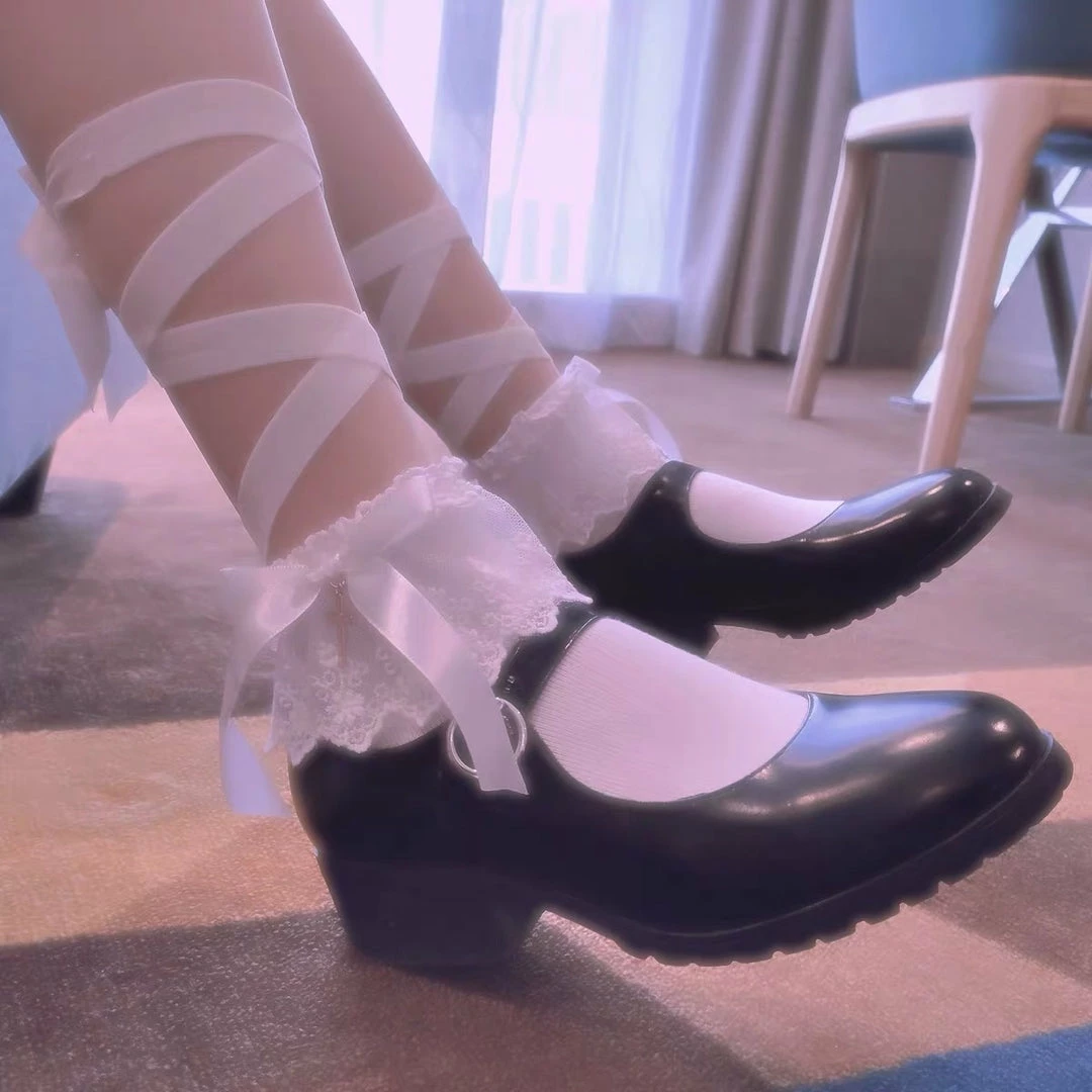 EverythingCuteClub Lingerie + Panties + Sleepwear + Socks White Ribbon Cross Socks 5 EverythingCuteClub Lingerie + Panties + Sleepwear + Socks White Ribbon Cross Socks