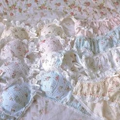 EverythingCuteClub Lingerie + Panties + Sleepwear + Socks Tiny Flower Print Cotton Bralette + Underwear