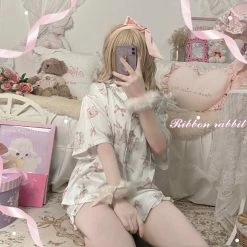 EverythingCuteClub Steam Bun Day Dream Rabbit Cute Girly Lounge Set Sleep Wear Pyjamas Dress