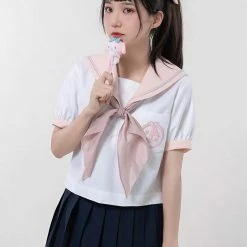 EverythingCuteClub Top Sanrio Collaboration My Melody Summer Jk Uniform Short Sleeve Shirt