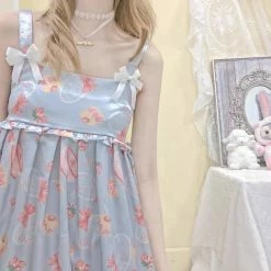 EverythingCuteClub Lingerie + Panties + Sleepwear + Socks Strawberry Blue Cake Blue Satin Summer Spring Pyjamas Dress