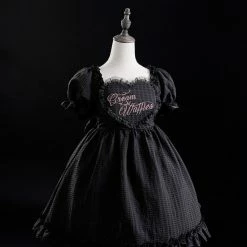 EverythingCuteClub Black Choco Cream Waffle Dolly Dress One Piece Dress