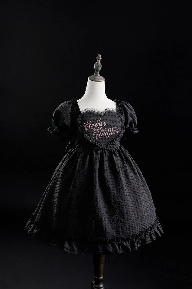 EverythingCuteClub Black Choco Cream Waffle Dolly Dress One Piece Dress 4 EverythingCuteClub Black Choco Cream Waffle Dolly Dress One Piece Dress