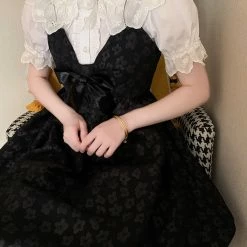 EverythingCuteClub Black Little Flower Slip Dress Petit Girl