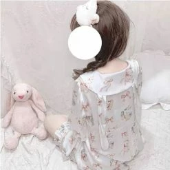 EverythingCuteClub Steam Bun Day Dream Rabbit Cute Girly Lounge Set Sleep Wear Pyjamas Dress
