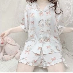 EverythingCuteClub Steam Bun Day Dream Rabbit Cute Girly Lounge Set Sleep Wear Pyjamas Dress