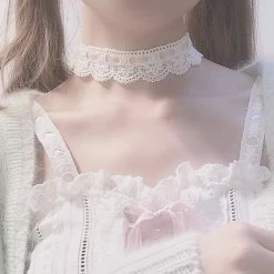 EverythingCuteClub Accessories Lace Pink Bow Tie Choker