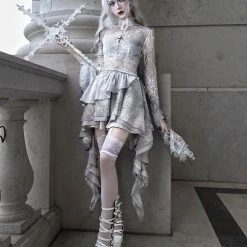 Blood Supply Rose Funeral 4 Layer Elegant Gothic Lace Fish Tail Skirt