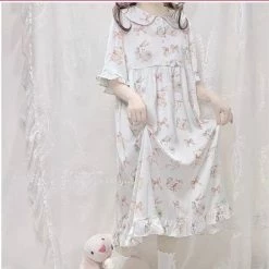 EverythingCuteClub Steam Bun Day Dream Rabbit Cute Girly Lounge Set Sleep Wear Pyjamas Dress