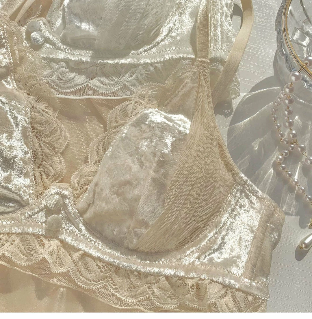 EverythingCuteClub Lingerie + Panties + Sleepwear + Socks Velvet White Rose Bralette 6 EverythingCuteClub Lingerie + Panties + Sleepwear + Socks Velvet White Rose Bralette