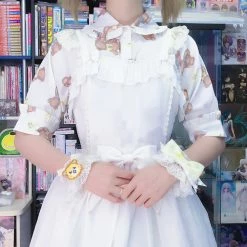 EverythingCuteClub Cream Made Chocolate Bear Doll Collar Short Sleeve Shirt