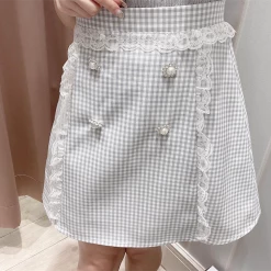 EverythingCuteClub Check Skirt Girly Lace Bottom
