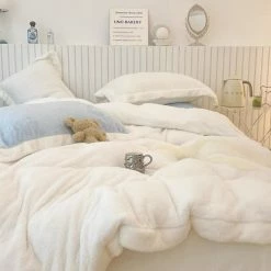 EverythingCuteClub Bed Linen / Bedding Sets Sea Salt White / Blue Teddy Fleece Bedding Set Bed Linen