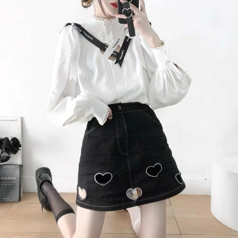 Savior Cross Ribbon Hollow Out White Shirt 6 Savior Cross Ribbon Hollow Out White Shirt