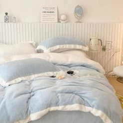 EverythingCuteClub Bed Linen / Bedding Sets Sea Salt White / Blue Teddy Fleece Bedding Set Bed Linen
