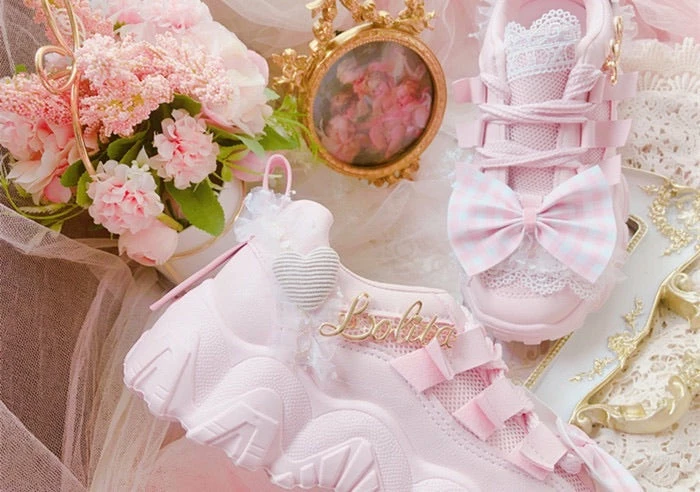 EverythingCuteClub Sweet Lolita Pink Sneakers Handcrafted 3 EverythingCuteClub Sweet Lolita Pink Sneakers Handcrafted