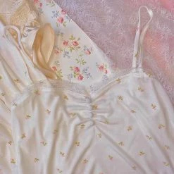 EverythingCuteClub 3 Pieces Girly Flower Print Pattern Pyjamas Set Cami Lingerie + Panties + Sleepwear + Socks