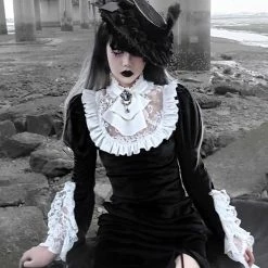 EverythingCuteClub Dark Gothic Mid Century Vampire Night Dress Lace And Black Velvet Mermaid Dress