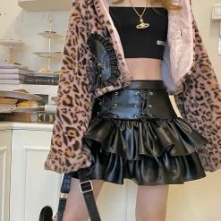 EverythingCuteClub Harajuku Pu Leather Skirt High Waist