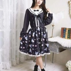 EverythingCuteClub My Melody / Cinnamoroll / Kuromi Navy Collar Rabbit Ear Dress