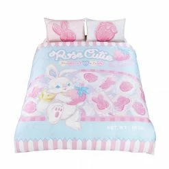 EverythingCuteClub Rabbit Strawberry Girly Room Bedding Set Cotton Bed Linen Bed Linen / Bedding Sets 14 EverythingCuteClub Rabbit Strawberry Girly Room Bedding Set Cotton Bed Linen Bed Linen / Bedding Sets