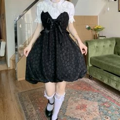 EverythingCuteClub Black Little Flower Slip Dress Petit Girl