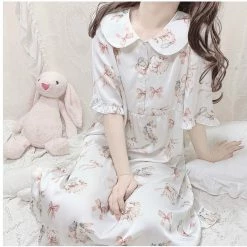 EverythingCuteClub Steam Bun Day Dream Rabbit Cute Girly Lounge Set Sleep Wear Pyjamas Dress