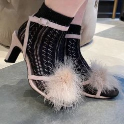 EverythingCuteClub Fur Ball Fluffy High Heel Sandal