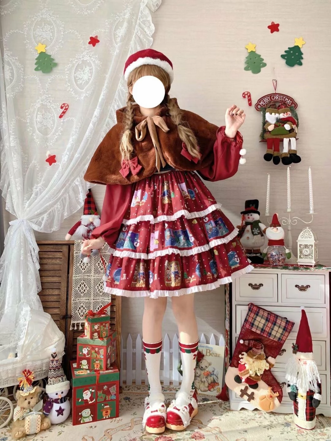 EverythingCuteClub Dress + Rompers The Letter After Christmas Lolita Set Dress + Vest+ Elk Cloak 7 EverythingCuteClub Dress + Rompers The Letter After Christmas Lolita Set Dress + Vest+ Elk Cloak