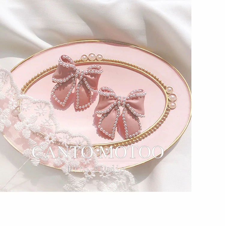 EverythingCuteClub Pink / Black Bow Earrings / Ear Clips 10 EverythingCuteClub Pink / Black Bow Earrings / Ear Clips