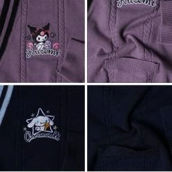 EverythingCuteClub Jackets + Puffs+ Coats Clearance Sanrio Collaboration Stripe Cardigan Purple Kuromi