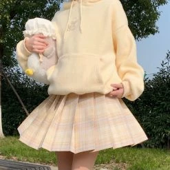 EverythingCuteClub Floating Moon Skirt Plaid Pleated Jk Skirt