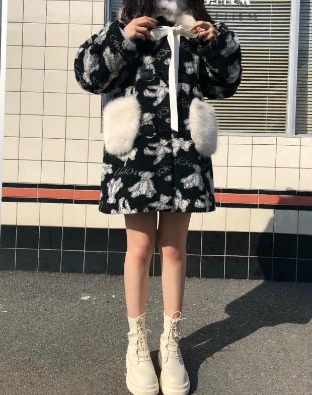 EverythingCuteClub Black White Teddy Bear Long / Short Coat Jackets + Puffs+ Coats 3 EverythingCuteClub Black White Teddy Bear Long / Short Coat Jackets + Puffs+ Coats