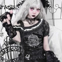 EverythingCuteClub Wish The Dark Off Shoulder Velvet Top