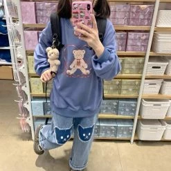 EverythingCuteClub Bottom Bear Patch Jeans Pants