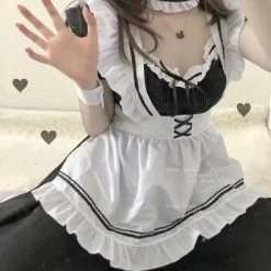 EverythingCuteClub Maid Cafe Cosplay Costume Lingerie Lounge Set Lingerie + Panties + Sleepwear + Socks