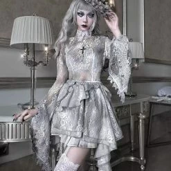 Blood Supply Rose Funeral 4 Layer Elegant Gothic Lace Fish Tail Skirt