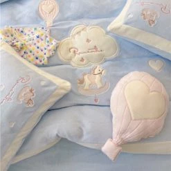 EverythingCuteClub Bed Linen / Bedding Sets Cream Yellow / Baby Blue/ Baby Pink Merry Go Round Carousel Bedding Set Duvet Cover Bed Sheet Pillow Cases