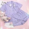 EverythingCuteClub Top Stellou Purple Pyjamas Short Sleeve Shorts Lounge Set