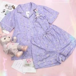 EverythingCuteClub Top Stellou Purple Pyjamas Short Sleeve Shorts Lounge Set